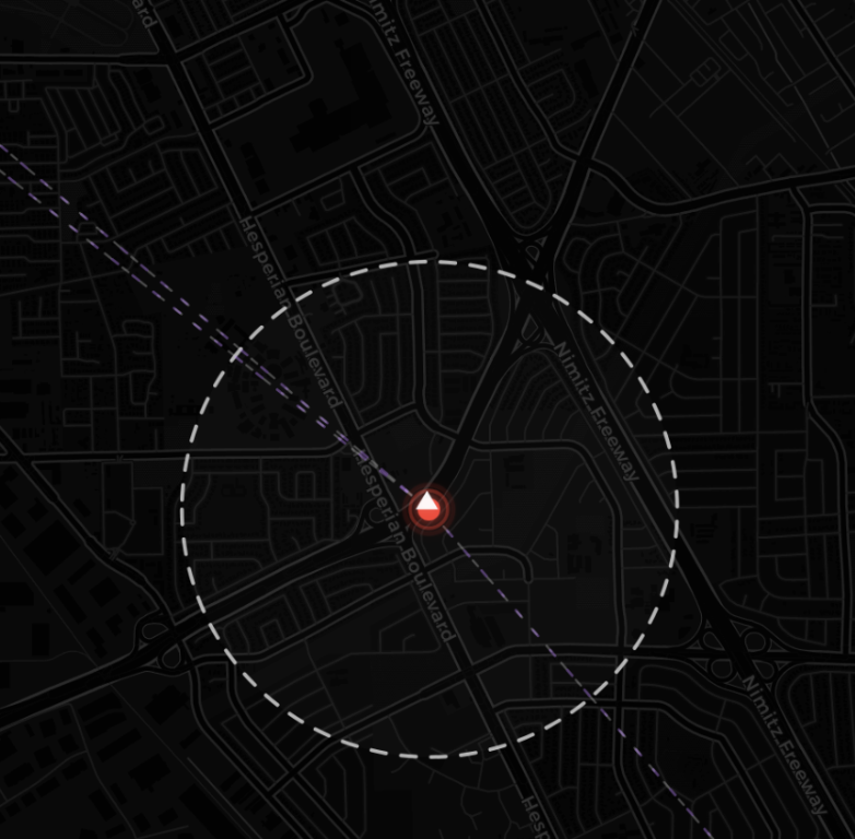 ECHELON tactical map showing the analysis radius around a Hayward incident