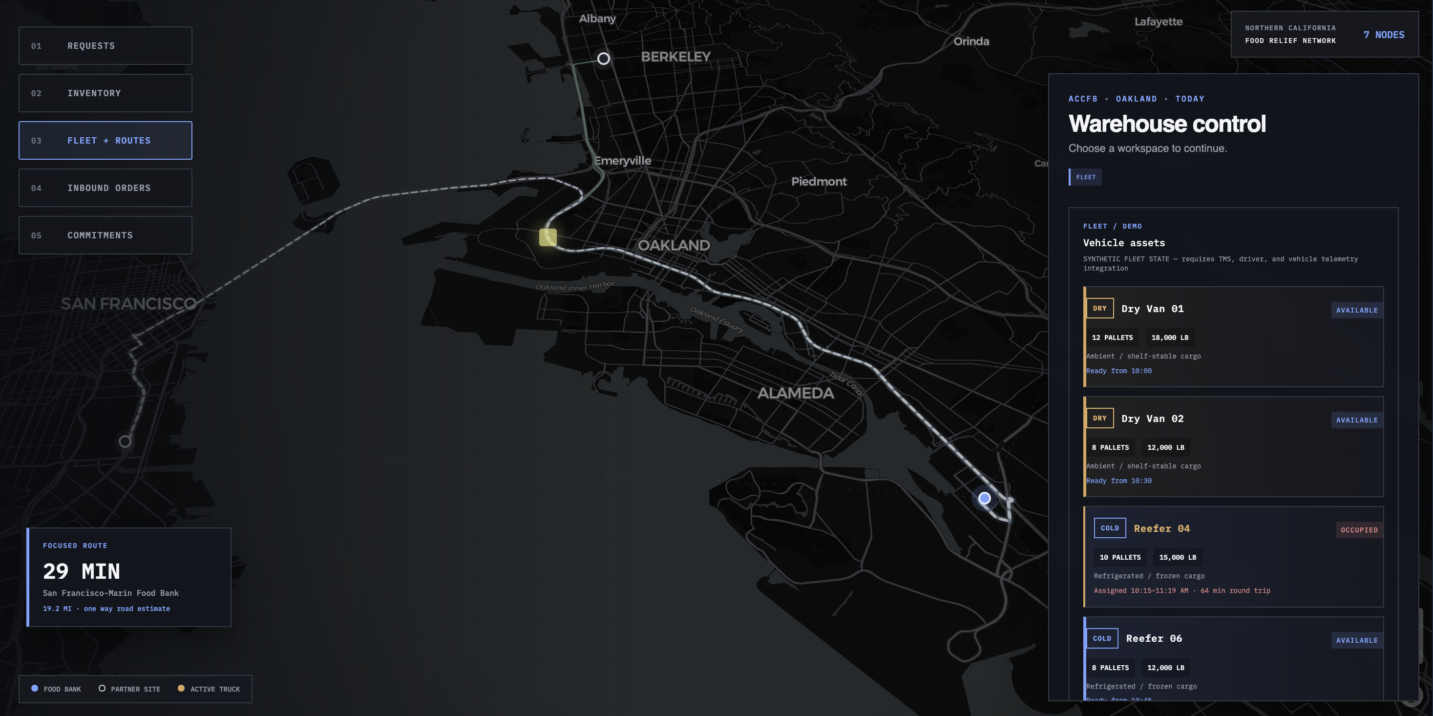 THE GRID fleet routing interface over a dark Bay Area map